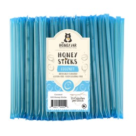 The Honey Jar Coconut Flavored Honey Sticks - Pure Honey Straws For Tea, Coffee, or a Healthy snack - One Teaspoon of Flavored Honey Per Stick - Made In The USA with Real Honey - (100 Count)