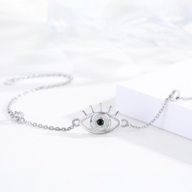 TRISHULA Evil of Eye Link Bracelet 925 Sterling Silver Evil Eye Opal Bracelet Devil's Eye Protection Adjustable Bracelet White Evil Eye Jewelry for Women, adjustable, Sterling Silver, no gemstone