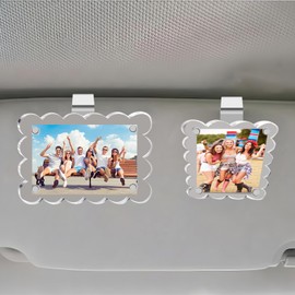 2 Pack Car Sun Visor Photo Holder, 2.4x3.5 Acrylic Magnetic Photo Visor Clips for Cars, Wavy Car Visor Clip for Pictures, Speical Gift for Him/Her