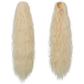 TESS Long Ponytail Hairpiece with Drawstring, 80 cm, Corn Wave Curly Synthetic Ponytail Extension, Hair Extension Clip in Hairpieces, Hair Braid for Women, Light Blonde