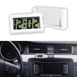 JOYCOURT Small Electronic Dashboard Car Time Clock Self-Adhesive Mini Car Electronic Clock, Simple Car Accessories LCD Screen Home Digital Display Clock with Stand for Car, Office (White)