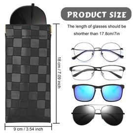 Sightor Sunglasses Case, 2 Pcs Soft Eyeglass Cases Checkered Sunglass Case Portable Squeeze Top Leather Glasses Pouch (Black, White)