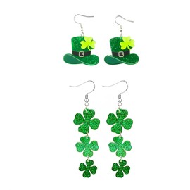 2 Pairs St Patricks Day Earrings for Women Green Shamrock Dangle Earrings Green Hat Clover Horseshoe Earrings Saint Patricks Day Irish Jewelry Accessories