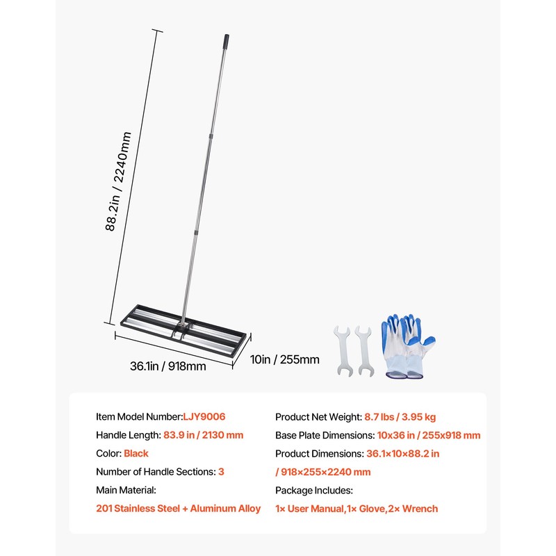 VEVOR Updated Lawn Leveling Rake with Roller, 36" x 10"