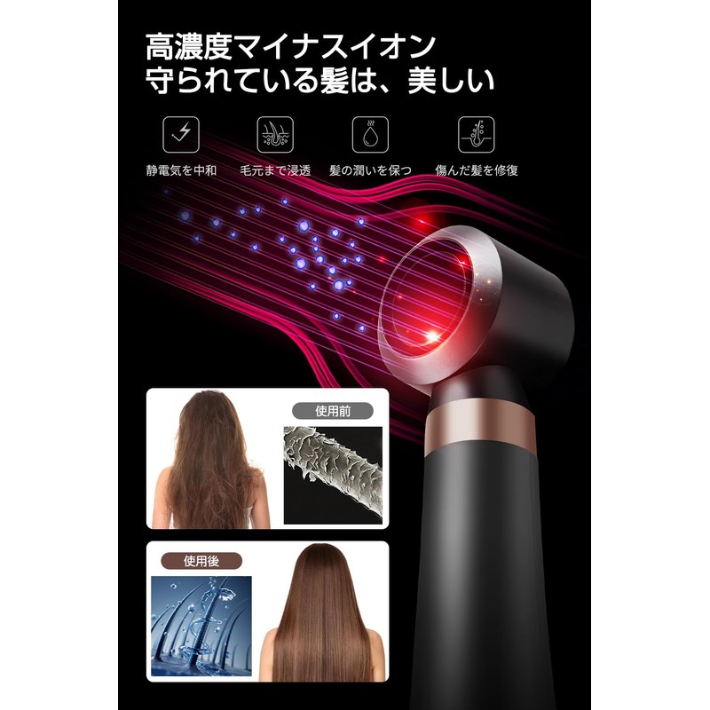 【5in1 多機能】ドライヤー 大風量 速乾 付属品5種 ヘアドライヤー カールドライヤー 3段階冷熱風量調節 くるくるドライヤー マイナスイオン