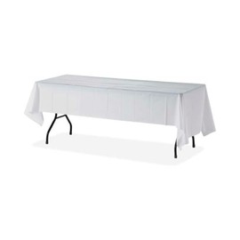 Genuine Joe Plastic Table Cover, 54" x 108', White, 6 Count