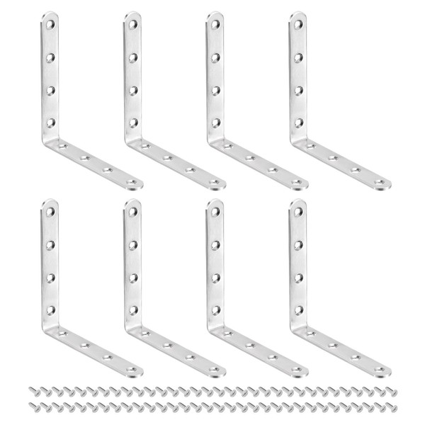uxcell L Shelf Bracket, 8Set 5 x 3Inch Silver Stainless