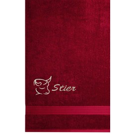 Lashuma Linz Embroidered Hand Towel with Taurus Sign 70 x 140 cm Bath Towel Ruby Red