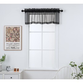 PI Cortinas Negras Transparentes de 45 Cm de Largo, Cenefa de Gasa Pequeña para Ventana de Cocina O Cafetería, con 1 Panel de Bolsillo para Barra (Negro, 132 Cm de Ancho X 45 Cm de Largo)