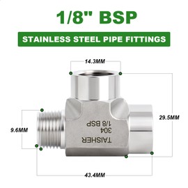 TAISHER 1 Pcs Forging of 304 Stainless Steel Street Tee Pipe Fittings, 1/8" BSP Female x Female x Male Pipe Fittings,Male Run Tee, for Water Oill Air Gas