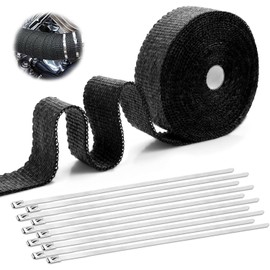 Exhaust Heat Protection Tape, 5 m Heat Protection Tape, Basalt Fibre, Titanium Heat Protection Tape, Exhaust with 10 Stainless Steel Cable Ties, for Manifolds, Thermal Tape, Manifold Tape, Car,