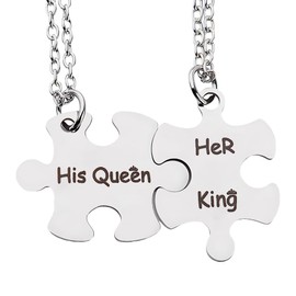 Couples Valentines Day Necklace for Him Her Girlfriend Boyfriend Long Distance Relationship Gifts for Fiance Fiancee Anniversary Birthday Gifts for Wife Husband His Queen Her King Necklaces 2 Pcs