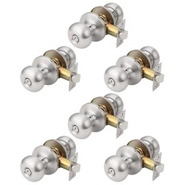 GOBEKOR 6 Pack Round Interior Door Knobs Brushed Nickel Privacy Door Knobs Indoor Door Levers Interior Door Handle with Lock (with Thumb Turn Button) Satin Nickel Door Knobs Interior