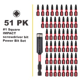 GEINXURN Impact Tough #1 Square 1 in. Insert Driver Bits,50Pack Magnetic SQ1 Screwdriver Bits Set 1”Long Power Bits with 1Pcs Impact Bit Holder,Bulk