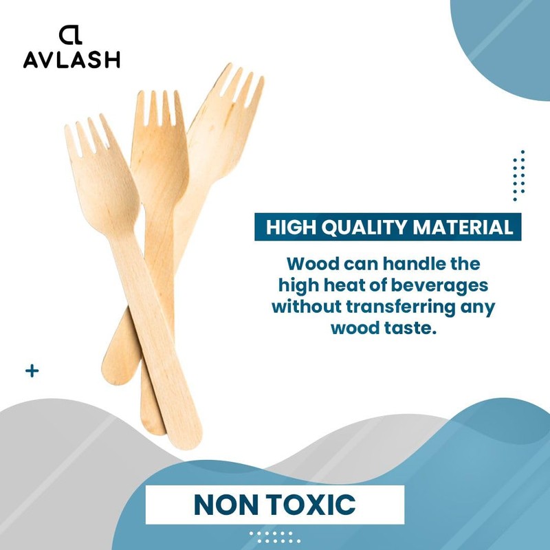 Avlash ® - Pack of 100 Wooden Disposable Fork -Biodegradable