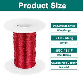 sourcing map 26 AWG Magnet Wire, 26 Gauge / 0.4mm Enameled Copper Wire, 2 oz Magnetic Coil Wire for Transformer, Motor, Electric, 155C(311F)