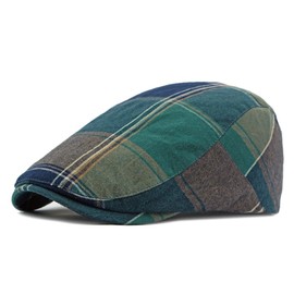 FREESE Men's Hunting Hat, Newsboy Cap, Madras Check, 100% Cotton, All Season, green
