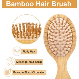 Mini Bamboo Brush, Wooden Brush for Hair Growth, Natural Bamboo Hairbrush with Cushion & Comfortable Handle for Travel, Small Wooden Hairbrush for Women Men Kids All Hair Types