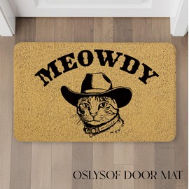 OSLYSOF Western Cat Howdy Door Mat, Funny Cowboy Kitty Howdy Welcome Doormat for Front Door Indoor Outdoor Porch Entrance Entryway Outside, Cat Welcome Mats Outside, Western Bath Mat, 17x30 Inches