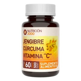 Jengibre Cúrcuma Y Vitamina C 60 Cápsulas Nutrición 2000 Sabor Sin Sabor                                                                              