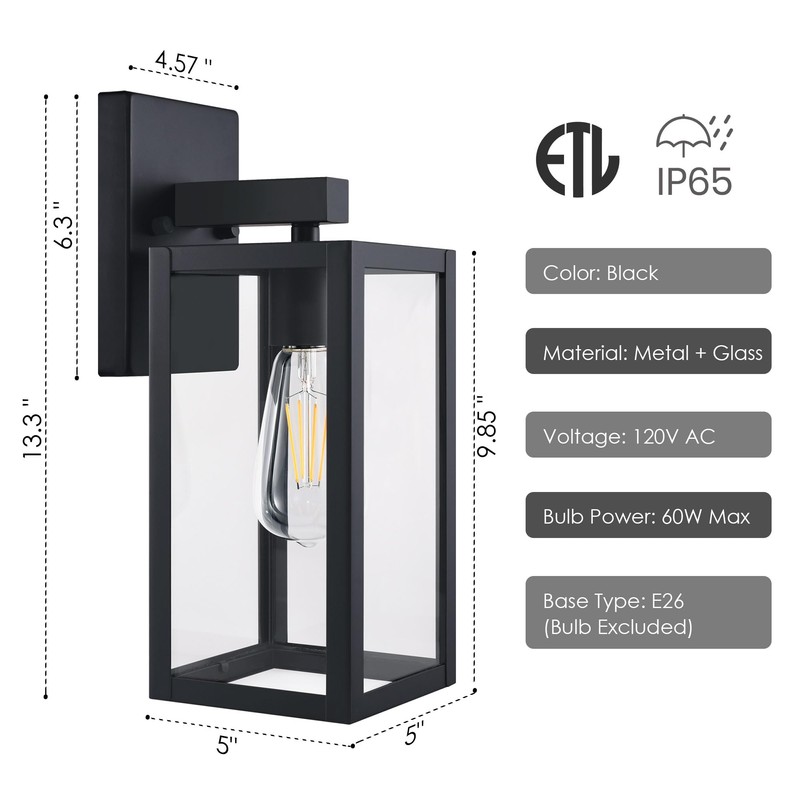 GRUENLICH Waterproof Large Outdoor Wall Lanterns, Modern Black Porch Sconces