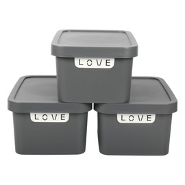 Jolie Max Plastic Storage Boxes with Lid, 3 Set of 7.5L Capacity Each, Decorative Design with Handle, Stackable & Nestable Space-Saving Organizers. (31.5 x 21.5 x 14.5 cm) (Dark Grey)