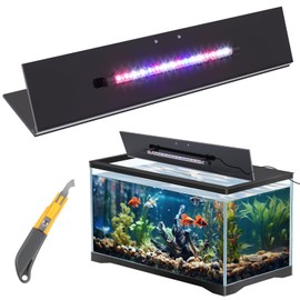 Sieral Aquarium Lids Polycarbonate Canopy with LED Light Without Center Brace Aquariums Cover Fish Tank Lid with a Hook Knife(Black,36x18in)