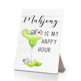 ERYBHKRTYH Mahjong Margarita Bar Sign, Mahjong Is My Happy Hour Cocktail Wooden Stand Sign 5x7 Inch, Margarita Cocktail Mah Jong Decorations for Home Game Room Bar Pub Lounge Desk Table Decor