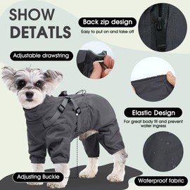 BRKURLEG Dog Raincoat with Harness for Small and Medium Dogs, Adjustable Waterproof Dog Rain Jacket, Reflective Rainproof Puppy 4 Legs Raincoat, Full Body Pet Rain Jacket, Dark Grey, XXXL