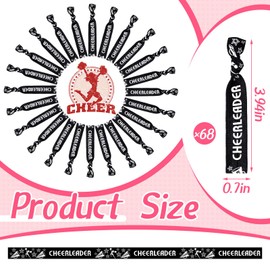 68 Pcs Cheer Bracelets Bulk Cheer Hair Ties Cheerleader Gifts Motivational Bracelets Cheer Gifts Wristbands for Cheerleading Gifts Women and Girls Cheer Squad Party Favors, Pom Pom Design (Black)