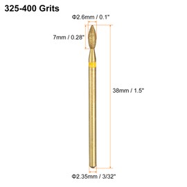 sourcing map 12pcs 325-400 Grits Diamond Grinding Bit 2.6mm Oval Head 2.35mm Shank 7mm Length Titanium Plated Stone Sanding Drill Bits Rotary Tool for Nails Grinding Polishing