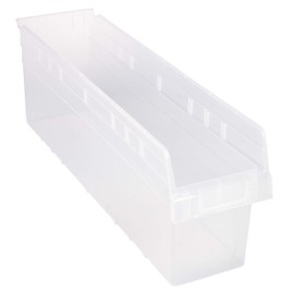 FSE 373-QSB806CLCS Economy Shelf Bin, Nesting, 23-5/8"L x 6-5/8"W x 8"H, (7) Divider Slots, Rear hanglock, Molded-in Label Holder, Clear