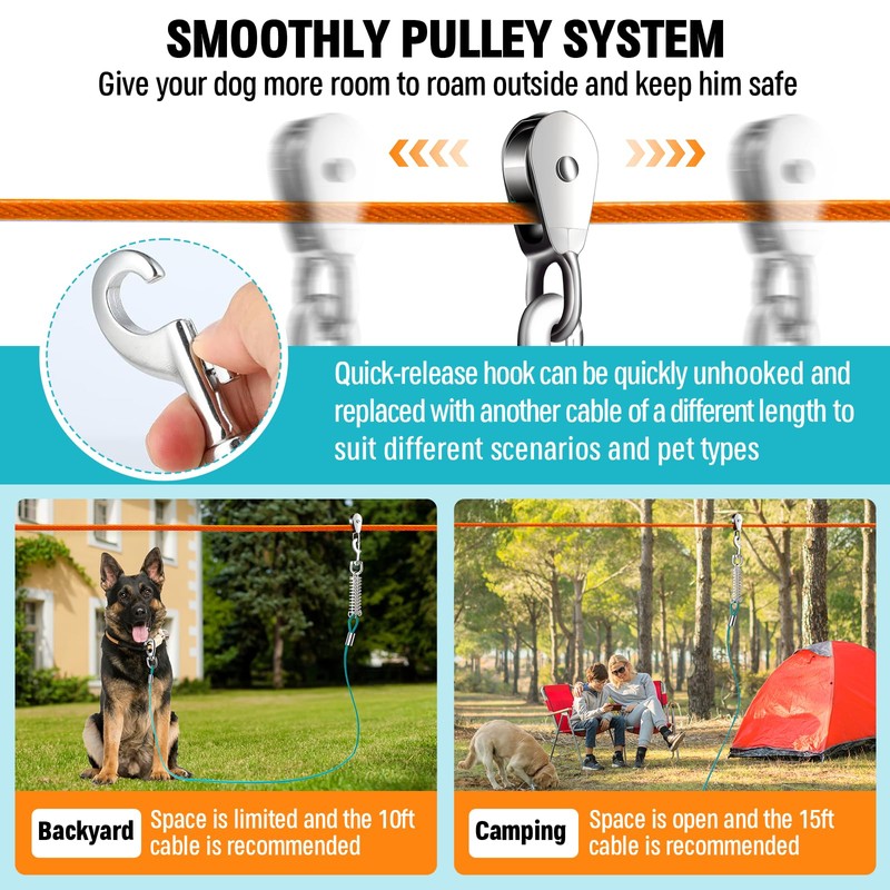 Upgraded Heavy Duty Dog Trolley System - 150ft with 10ft