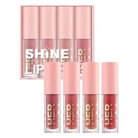 Set de 4 Brillos de Labios Hidratantes Nude, Gloss Líquido  Efecto Cristal y Voluminizador, Larga Duración e Impermeable, Tinta Lip Gloss Tipo Jalea  
