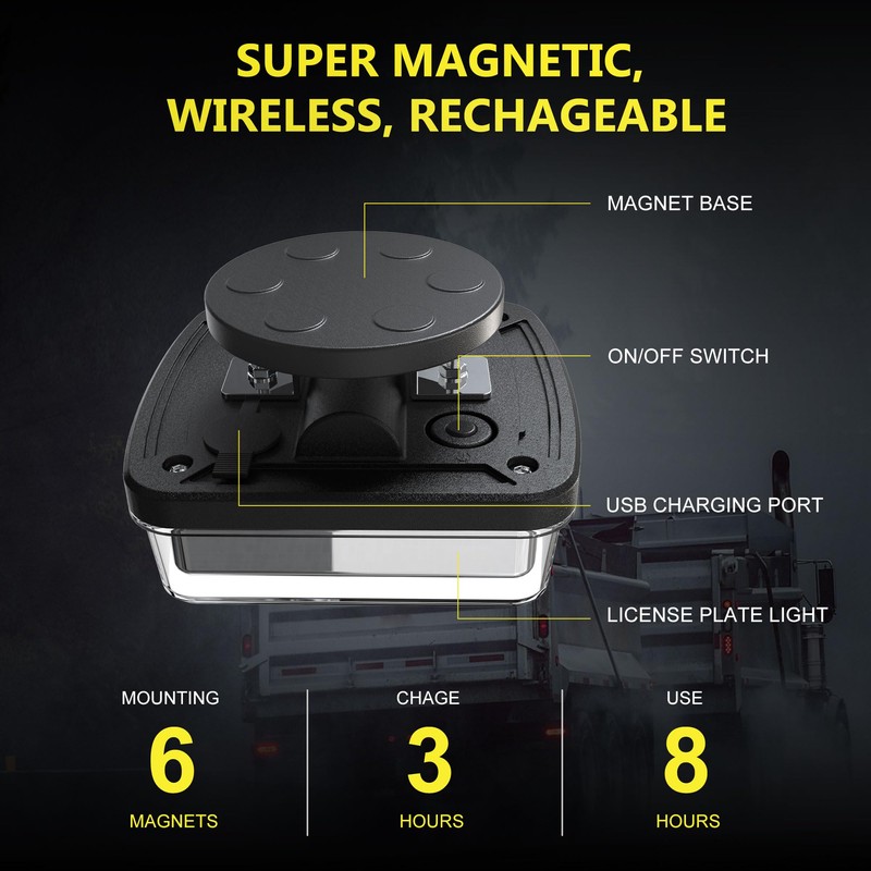 Ciascy 2PCS Rechargeable Magnetic Wireless LED Trailer Rear Lights Kit,