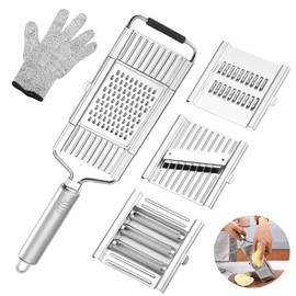 Suuker Vegetable Slicer Set,Stainless Steel Cheese Grater & Vegetable Chopper with 4 adjustable Blades for Vegetables, Fruits,Hand-held Shredder Cutter Grater Slicer