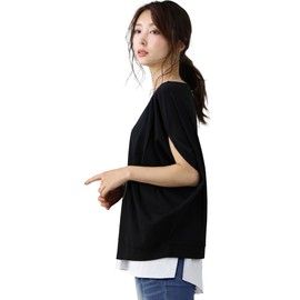[SWANUNION] F610-f625-va2 Layered Women's Layered Hem Solid Color Faux Layered Waist Wrap Long Large Size, white/hem, M