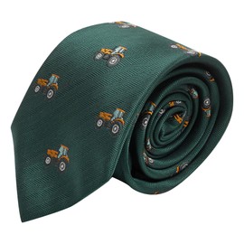 King & Priory Dark Green Herringbone Embroidered Tractor Tie