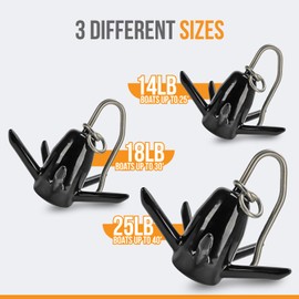 Anchor-Man Vinyl Coated Richter Anchor, Spike Anchor for Boats, Offers High Performance in Diverse Lakebeds and River Bottoms - Effective in Sand, Rocks, Mud, Weeds, Currents (14 lbs (Upto 25' boats))