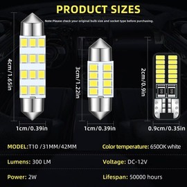 ACOHUIKE 24PS Dome Light LED Car Bulb Kit Set 921 194 578 211-2 212-2 569 31mm 42mm Festoon Bulbs LED Interior Replacement Bulbs for Car Map Door Courtesy Trunk License Plate Light (White)