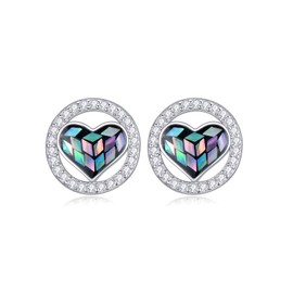 Circle Stud Earrings s925 Sterling Silver Heart Abalone Shell Earrings for Women Jewelry Christmas Birthday Gifts