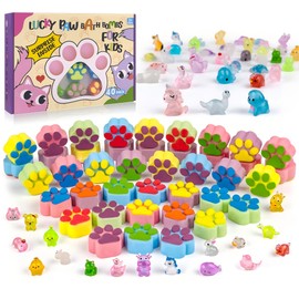 Bath Bombs for Kids with Surprise Inside, 40 Large Number Pack Kids Paw Shape Bath Bombs Gift Set, Natural Organic Kids Bubble Bath Fizzy for Girls Boys with Bath Toys Inside