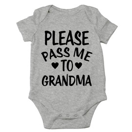 CBTwear Please Pass Me To Grandma Baby Bodysuit Funny Infant Outfit Cute Newborn Clothes Unisex Romper (6 Months, Heather Grey)