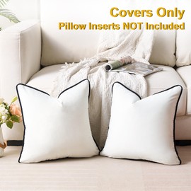 White Decorative Pillow Covers 18x18 for Couch Throw Pillows Velvet Accent Cases 18 x 18 Couch Cushion Covers for Ded Living Room Neutral Modern Home Decor Farmhouse Decoraciones para sala Sofa Square