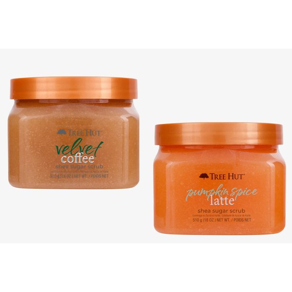 Tree Hut Exfoliating, Hydrating Shea Sugar Body Scrub 18 oz Fall Scent Variety Pack of 2 - Pumpkin Spice Latte And Velvet Coffee 18 Ounce (Pack of 2)