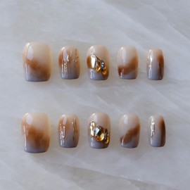 [GLORS] Purely Handmade Short Press On Nails | Mist Forest - Gradient High-end Elegant Wearable Fake False Nails | Salon Quality in Short Square (XS, SS)