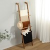 67-Inch Farmhouse Blanket Ladder, Rustic Wooden Display Ladder with Basket