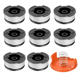 Trimmer Replacement Spool, Compatible with Black Decker AF-100 String Trimmers, 30ft 0.065" Strimmer Line for Black&Decker, Replacement Auto Feed Spool A6481 STC1820PC ST5530 (8 Spools+1 Cap+1 Spring)