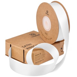 Vitalizart White Ribbon for Gift Wrapping 1" x 25Yd Double Face Continuous Functional Satin Ribbon for Crafts Silk Like Fabric Flower Bouquet Birthday Party Bridal Shower Wreath Hair Off White