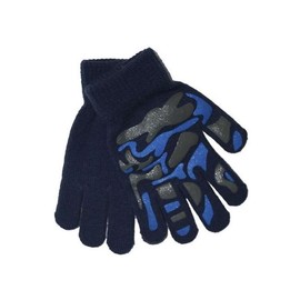 Unisex Children's Thermal Magic Stretch Camouflage Gloves Boys Girls Warm Thermal Stretch Camo Design Green Blue Grey Gripper Gloves - 1 pair (Blue)